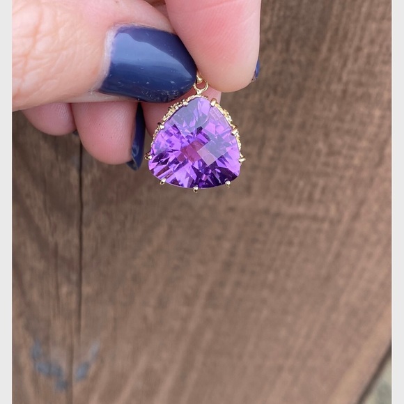 💜Beautiful Genuine Amethyst pendant 14kt. Yellow gold - Picture 8 of 10